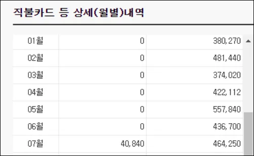 부모님-연말정산-월별-카드사용내역